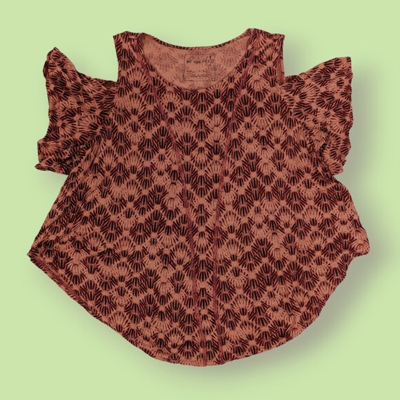 Free People We‎ The Free Cold Shoulder Short Sleeve burnt orange T Shirt S - Picture 4 of 7
